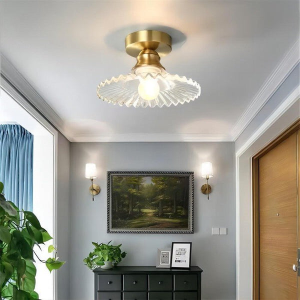 Retro Geribbelde Plafondlamp met Helder Glazen Koepel – Vintage Stijl Verlichting