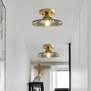 Retro Geribbelde Plafondlamp met Helder Glazen Koepel – Vintage Stijl Verlichting
