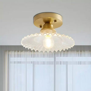 Retro Geribbelde Plafondlamp met Helder Glazen Koepel – Vintage Stijl Verlichting