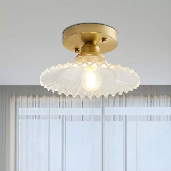 Retro Geribbelde Plafondlamp met Helder Glazen Koepel – Vintage Stijl Verlichting