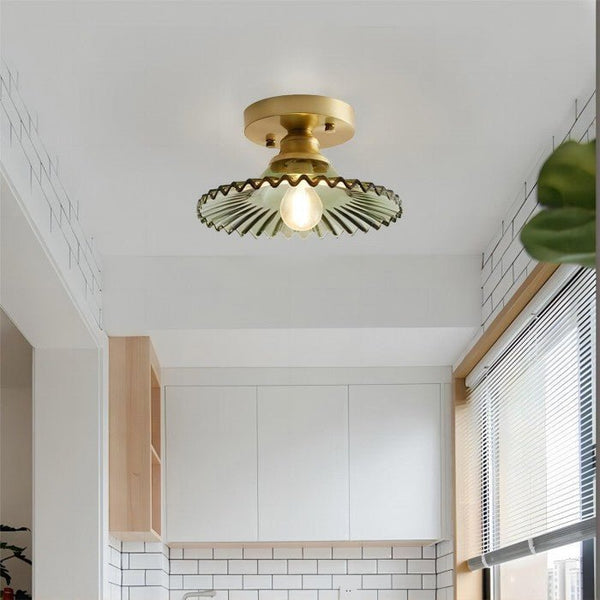 Retro Geribbelde Plafondlamp met Helder Glazen Koepel – Vintage Stijl Verlichting