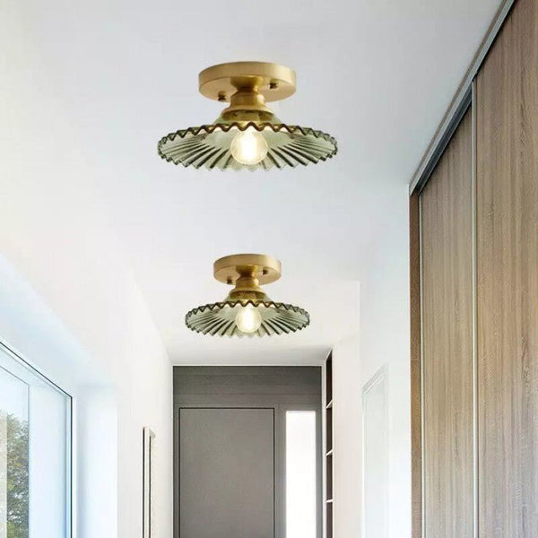 Retro Geribbelde Plafondlamp met Helder Glazen Koepel – Vintage Stijl Verlichting