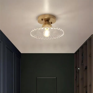 Retro Geribbelde Plafondlamp met Helder Glazen Koepel – Vintage Stijl Verlichting